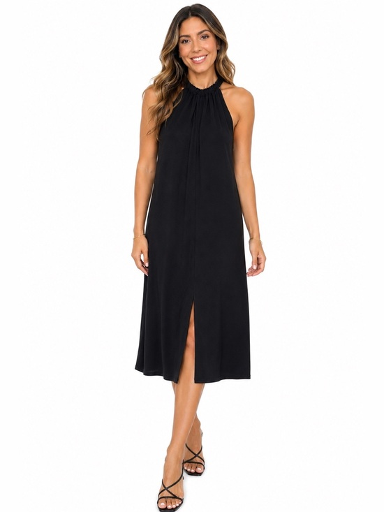 Green Envelope Dresses & Skirts - Green Envelope Black Halter Midi Dress with Front Slit